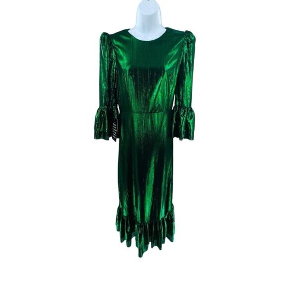 Pomander Place | NEW Emerald Crinkle Lurex Lillith Maxi Dress Size S - Picture 4 of 11